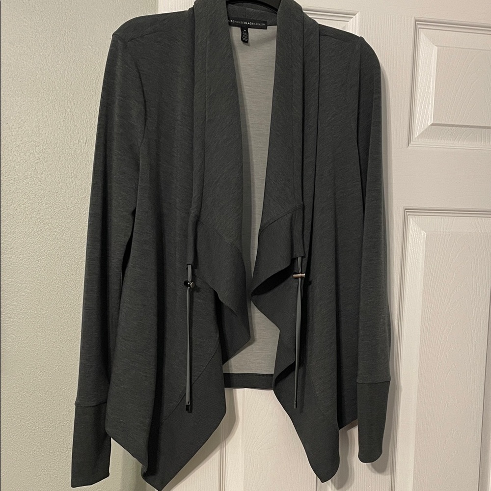 White House Black Market Gorgeous Charcoal Grey Drape Open Cardigan